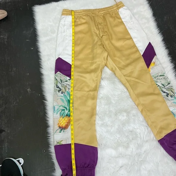 NEW AlphaStyle Yowl Yellow Colorblock Parachute Satin Jogger Pants Size L